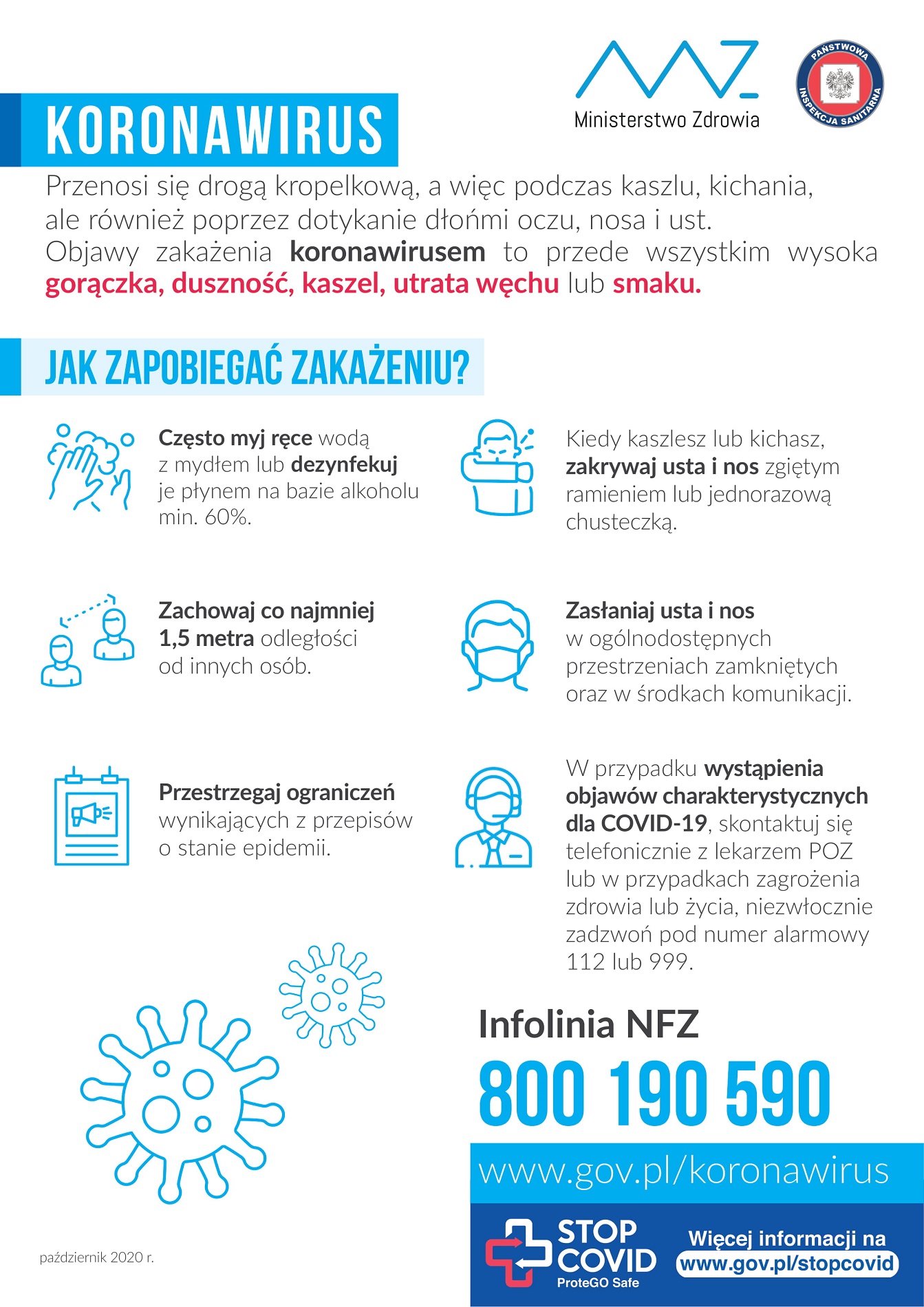 Plakat z ogólnymi informacjami na temat koronawirusa 