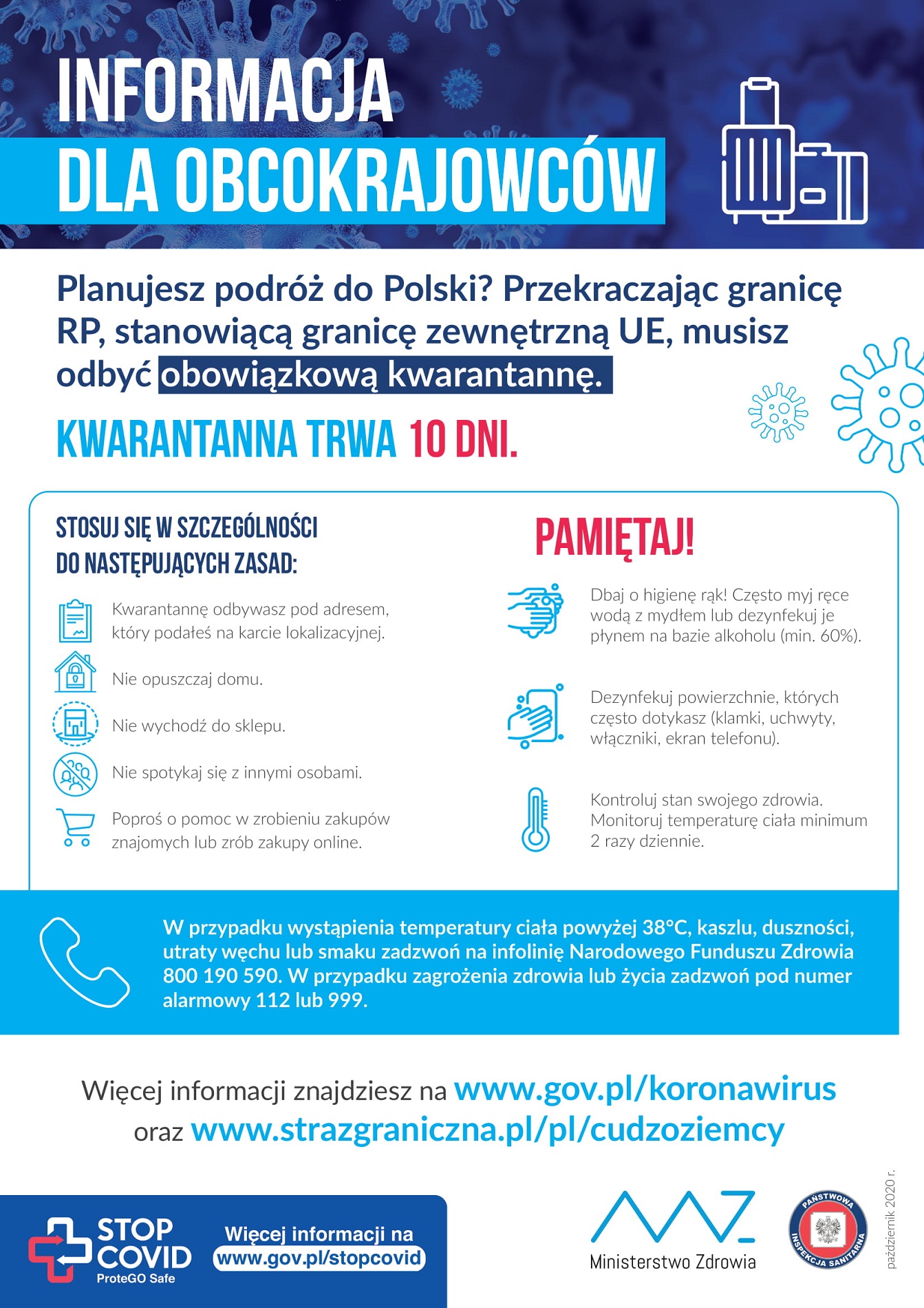 Plakat z informacjami dla obcokrajowców na temat koronawirusa