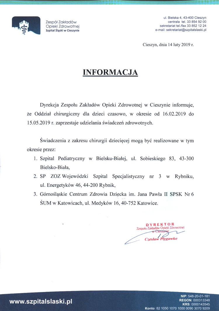 Informacja Ochdz