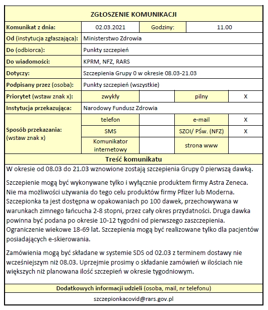 komunikat szczepienia