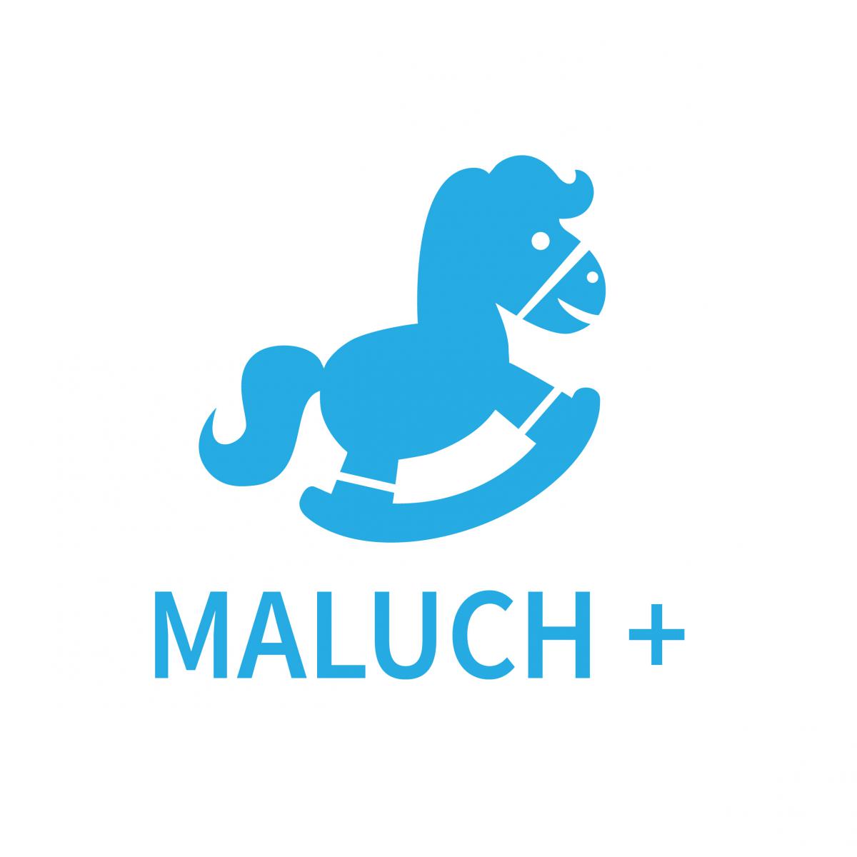 Logo Maluch+. Niebieski konik na biegunach